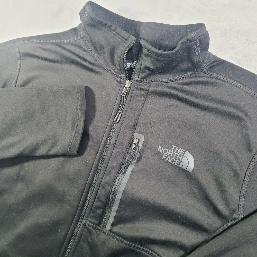 The North Face Softshell Jacket Mens Medium Black Full Zip Chest Pocket Hiking